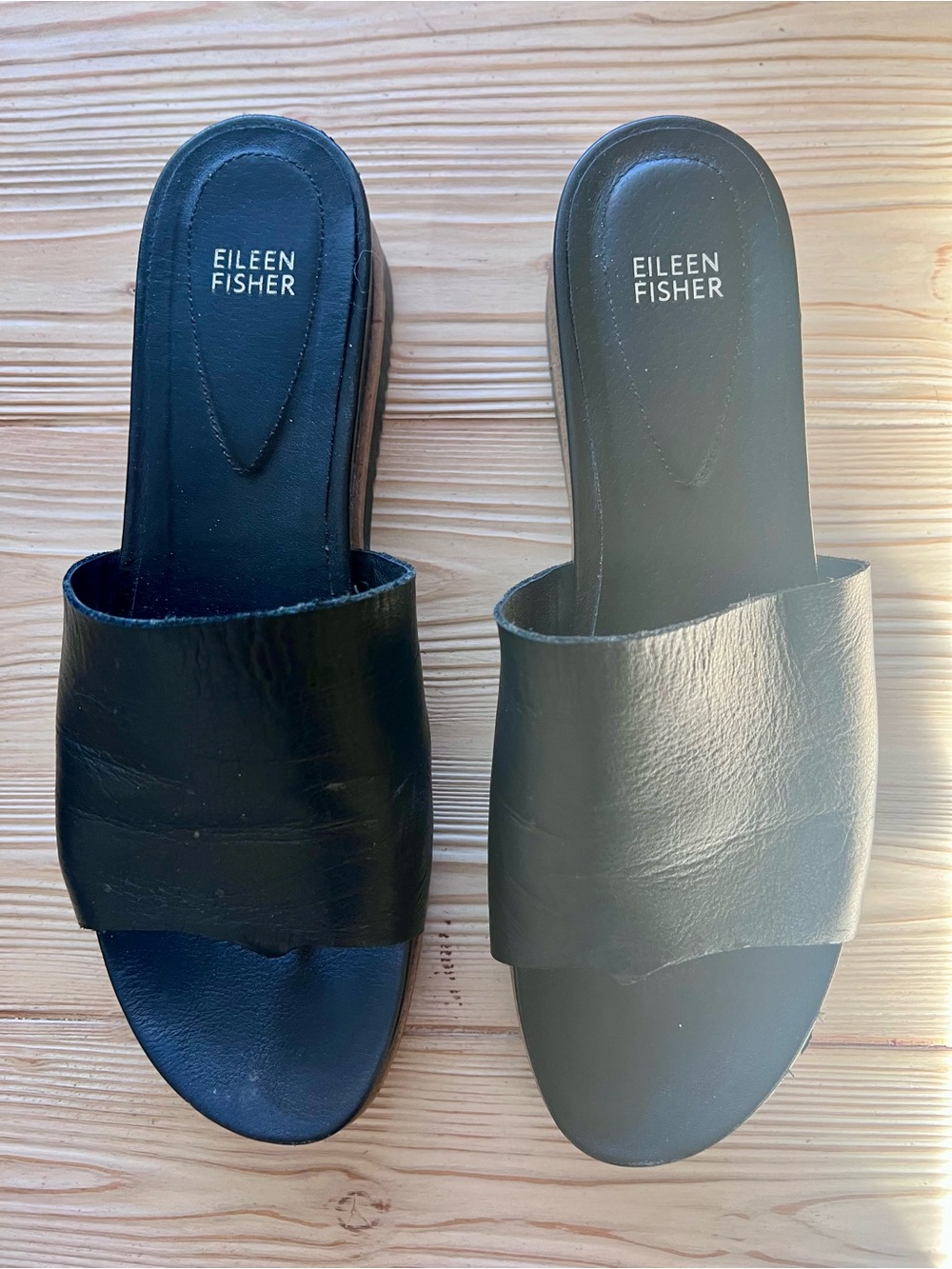 Eileen Fisher Black Leather Slide Sandals Size 11 Minimalist Comfort Slip On